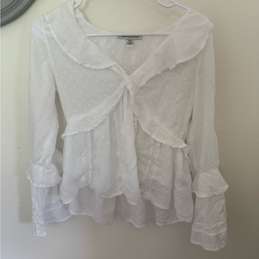 American Eagle Outfitters White Textured Blouse